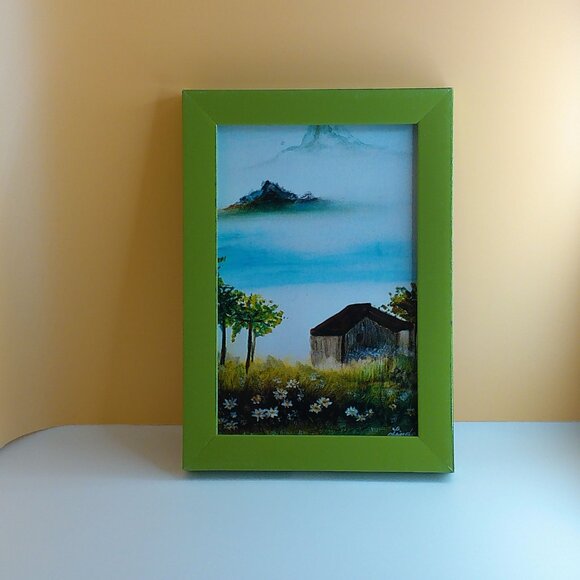 Mountain House, 4x6 Art print within a new green wood Frame - Picture 4 of 5